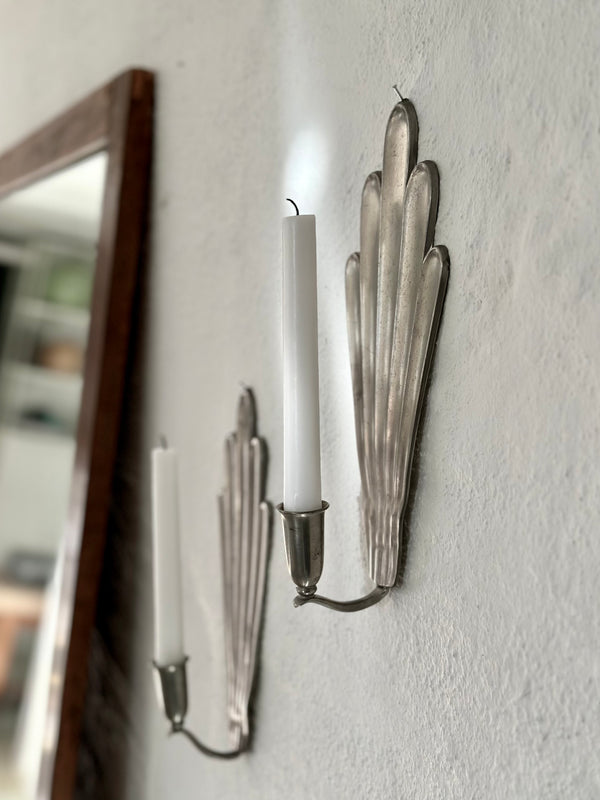 Scalloped Pewter Candle Sconces