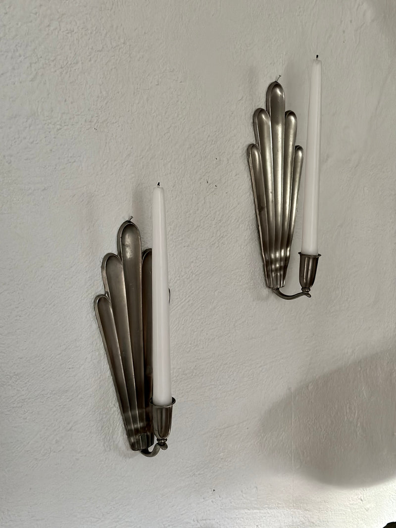 Scalloped Pewter Candle Sconces