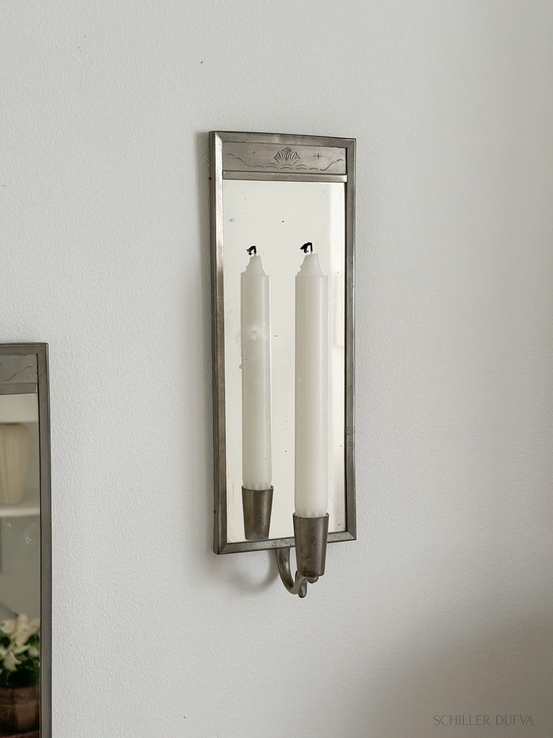 Mirrored Pewter Candle Sconces