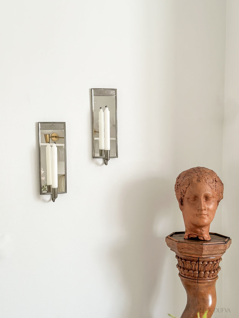 Mirrored Pewter Candle Sconces