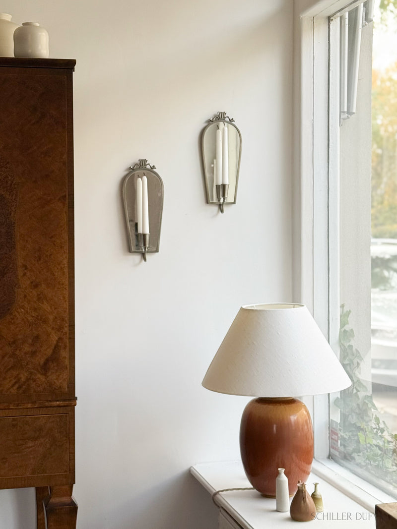 Pewter Candle Sconces with Mirror
