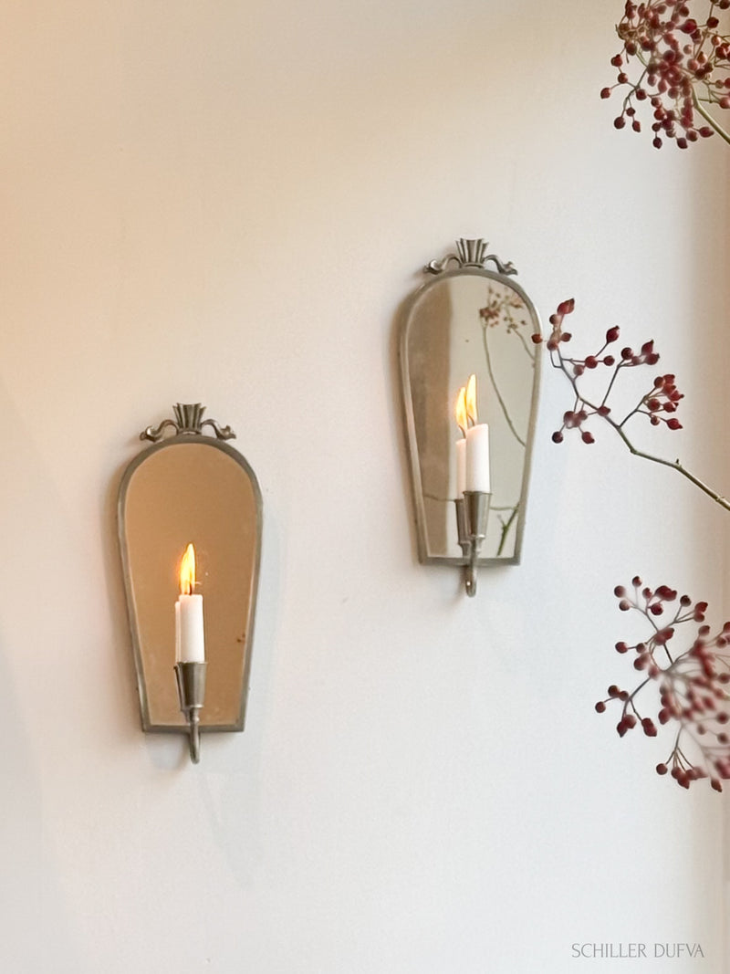 Pewter Candle Sconces with Mirror