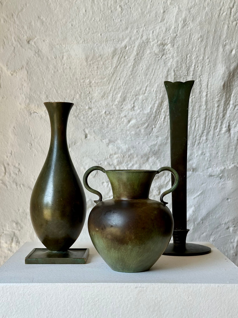 Patinated Bronze Vase on foot