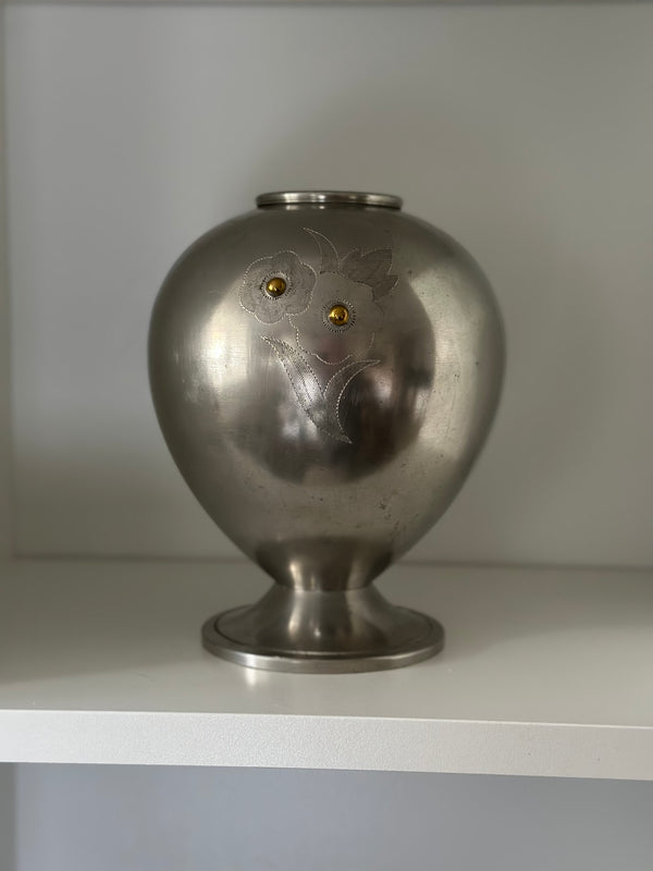 Pewter Vase With Etched Decor