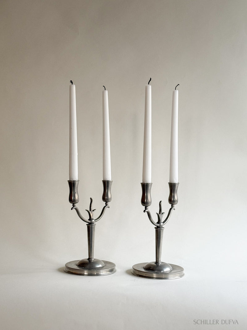 Pair of Pewter Candelabras