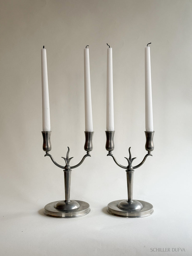Pair of Pewter Candelabras