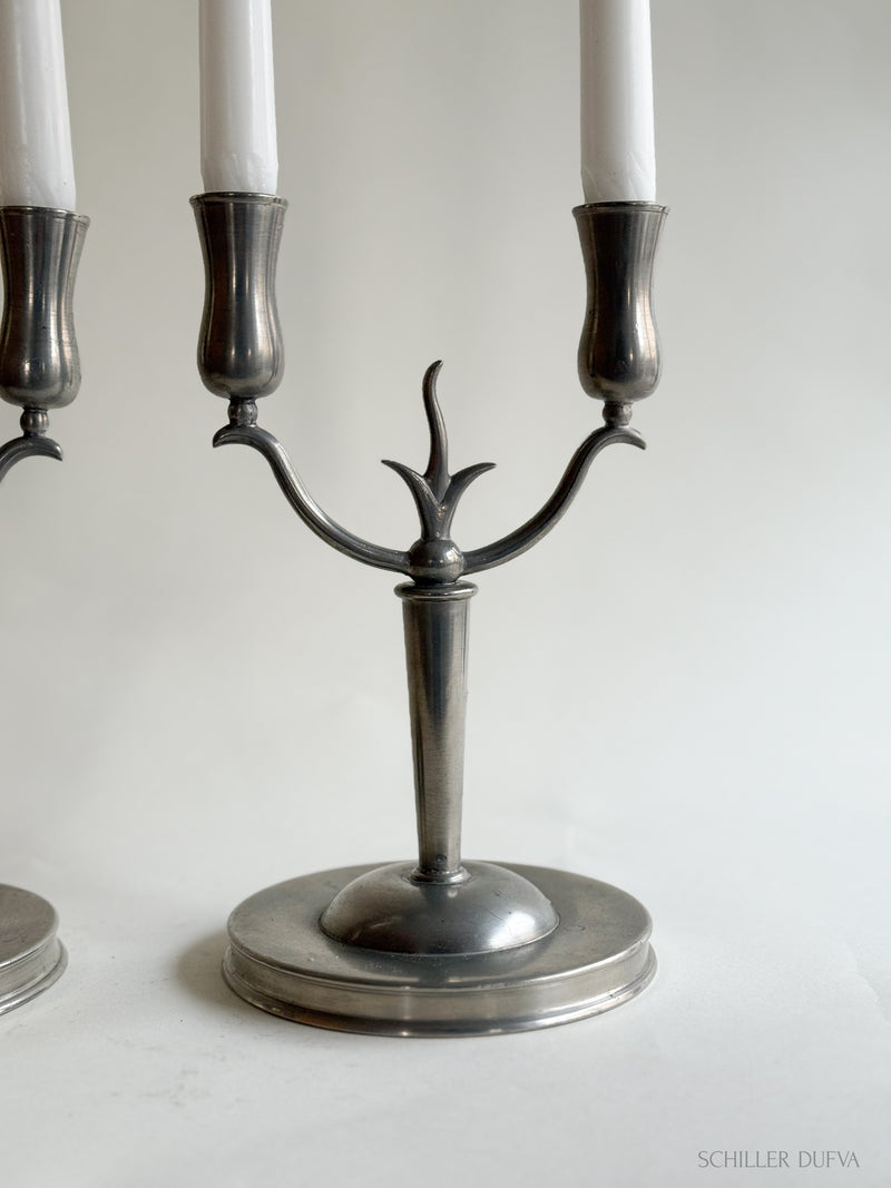 Pair of Pewter Candelabras