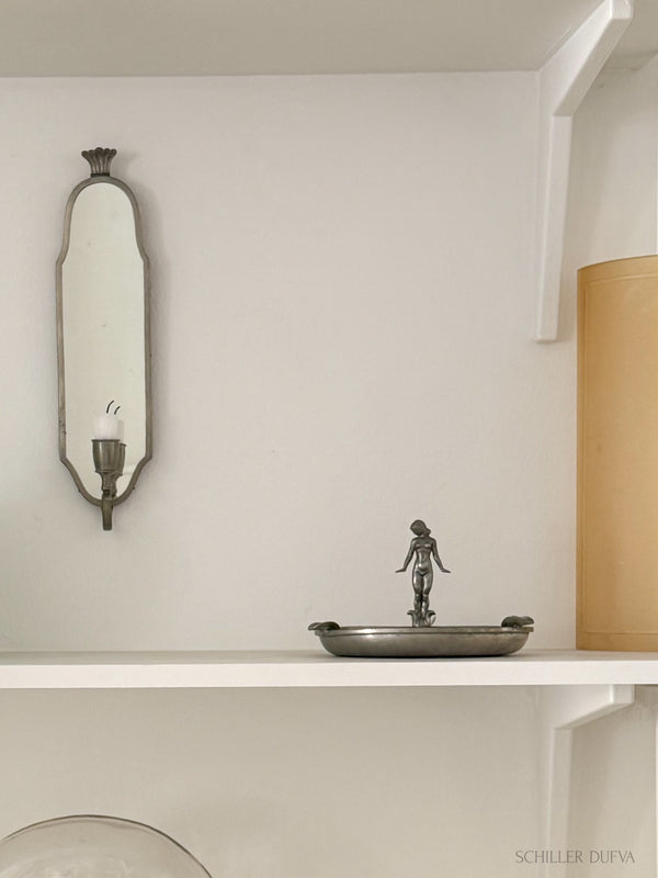 Pewter tray with woman
