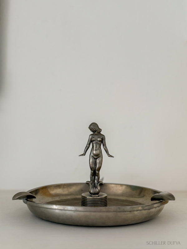 Pewter tray with woman