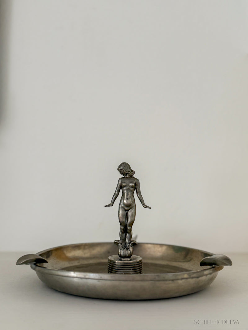 Pewter tray with woman