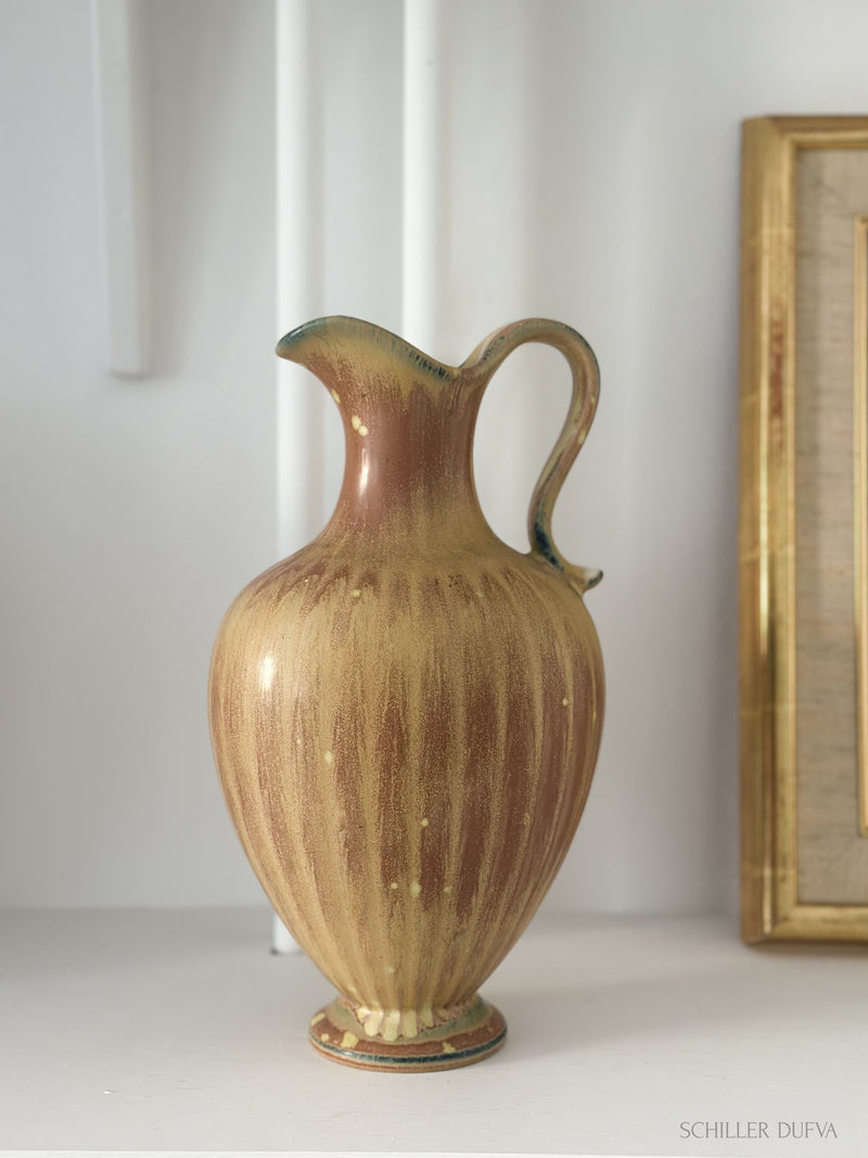 Gunnar Nylund Ochre Stoneware Vase With Handle