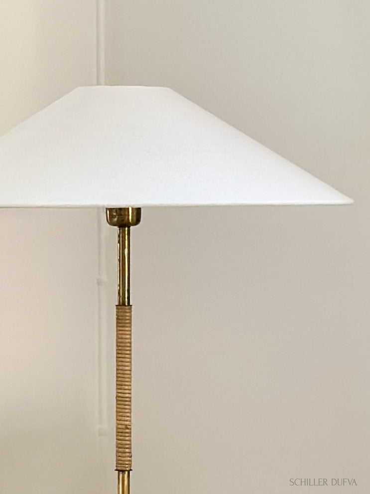 Swedish Modern Brass and rattan Floor Lamp