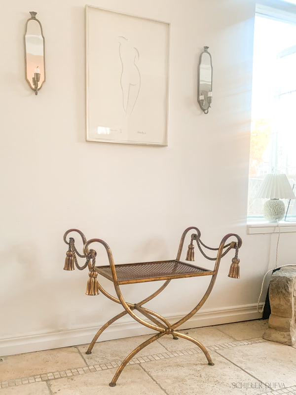 Italian gilt metal rope & tassel bench