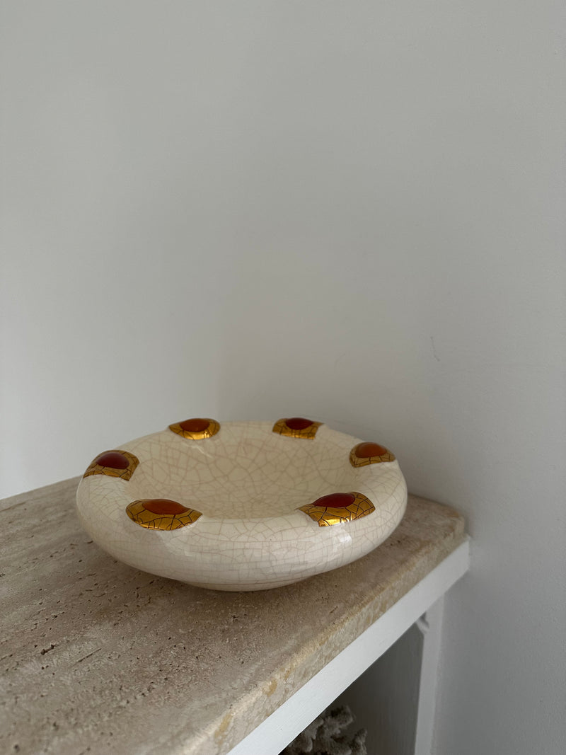 Crackle glaze bowl with enamel decor