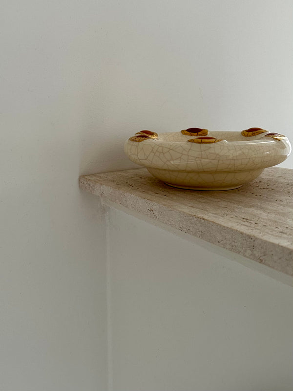 Crackle glaze bowl with enamel decor