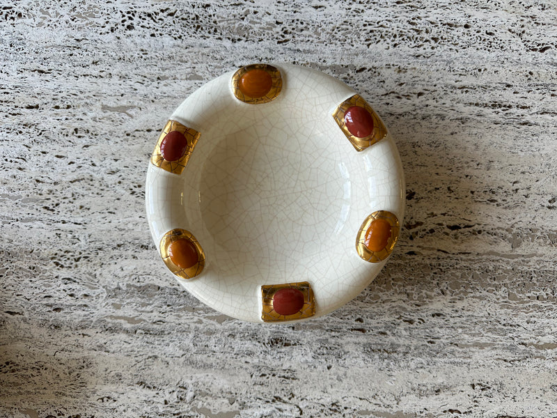 Crackle glaze bowl with enamel decor