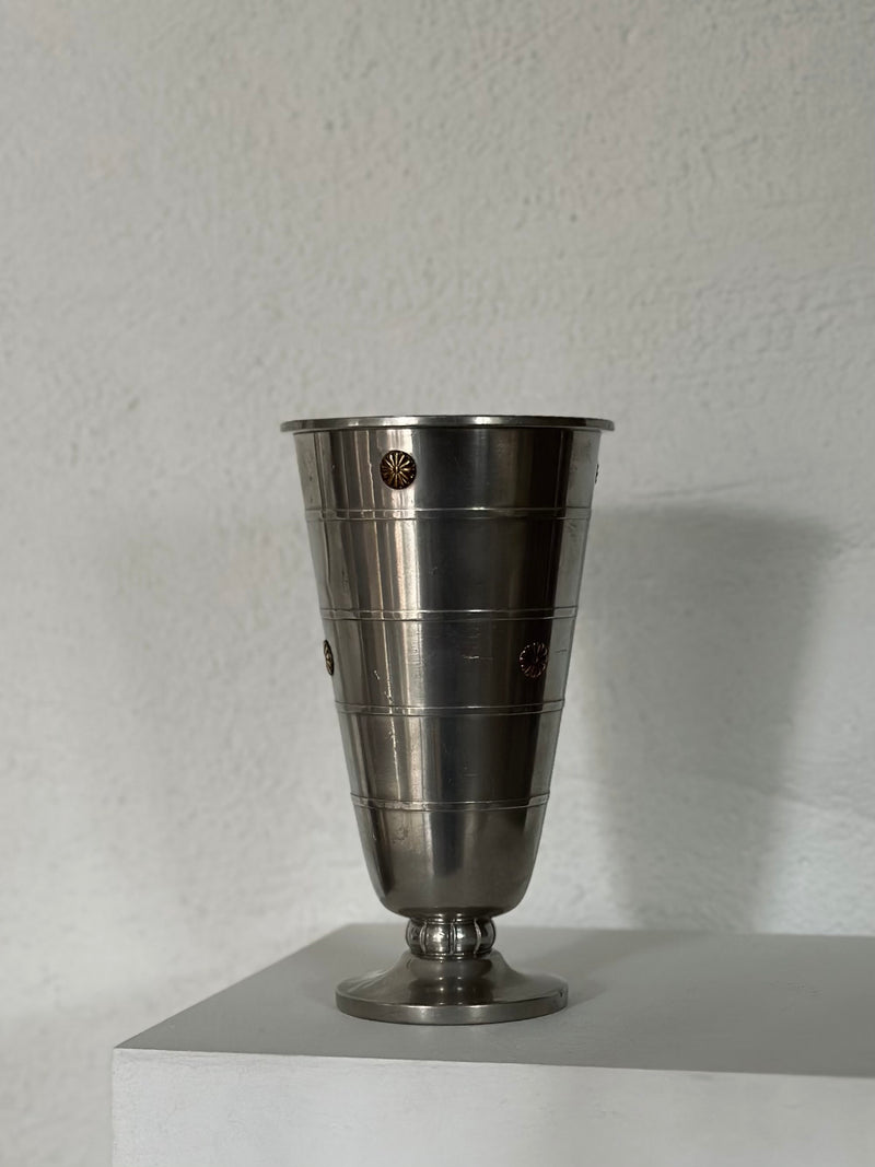 Pewter Vase With Brass Decor